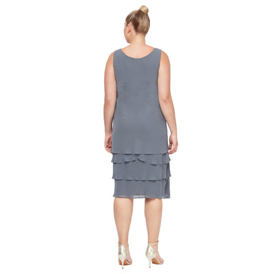S.L. Fashions - 622372 Beaded Scoop Neck Chiffon Dress With Jacket Cocktail Dresses
