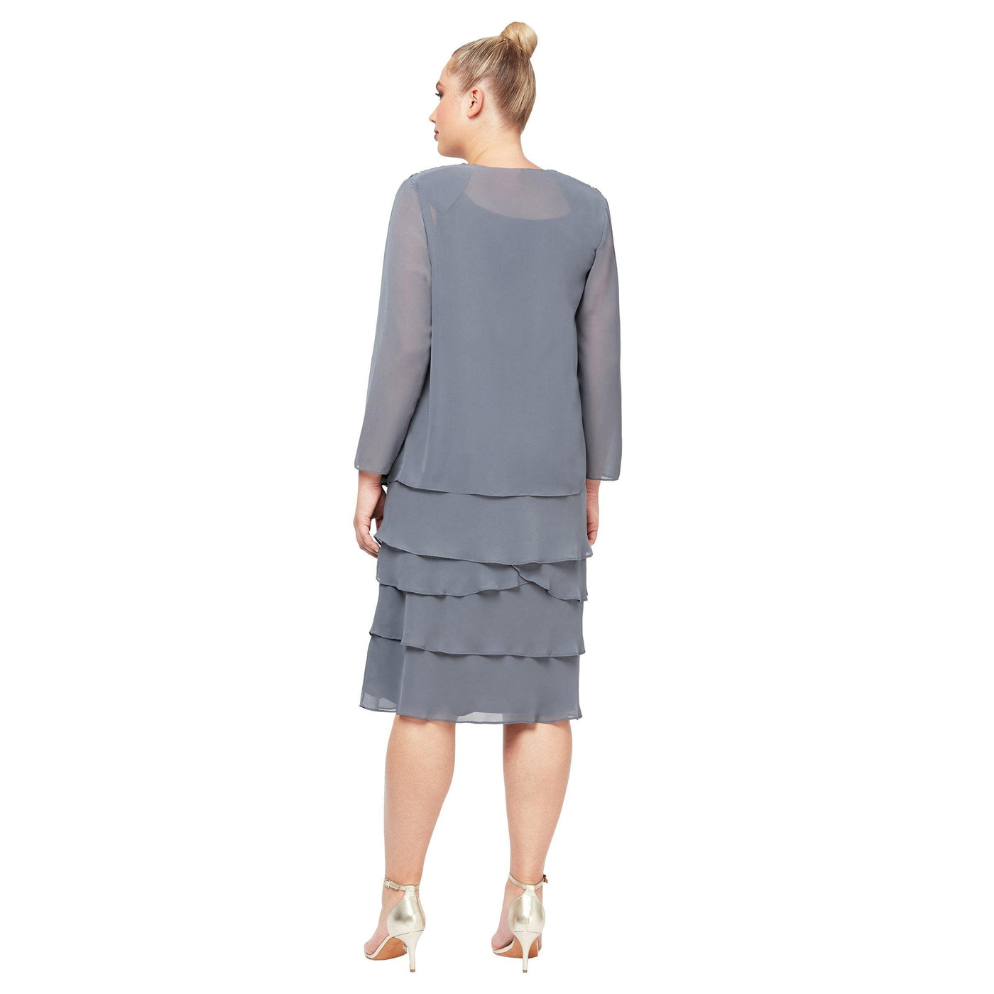 S.L. Fashions - 622372 Beaded Scoop Neck Chiffon Dress With Jacket Cocktail Dresses