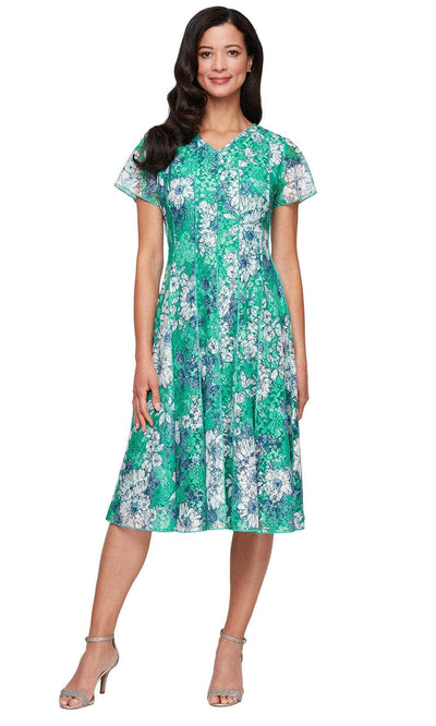 S.L. Fashions 9112198 - Floral Lace V-Neckline Dress Semi Formal
