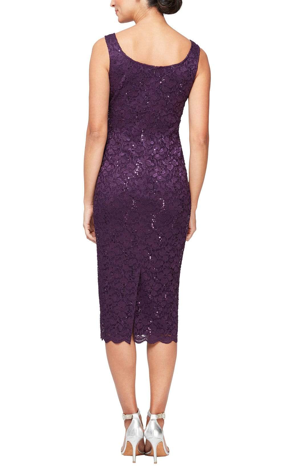 S.L. Fashions - 9113104SC Square Neck Lace Two Piece Formal Dress In Purple