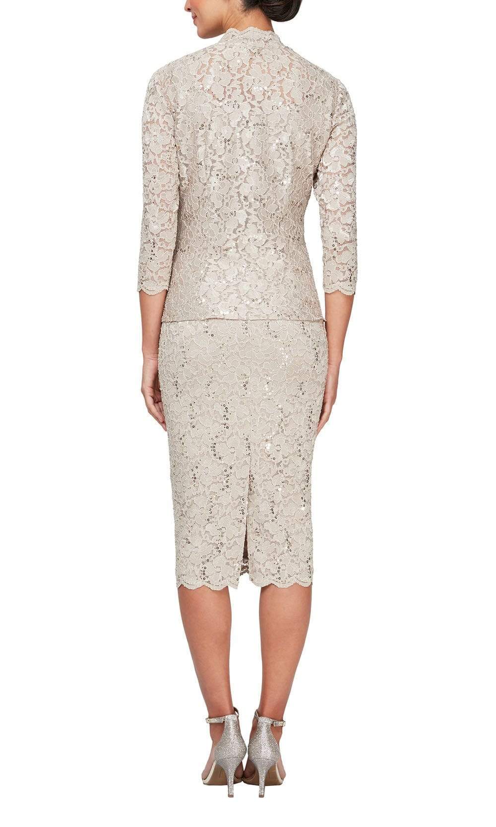 S.L. Fashions - 9113104SC Square Neck Lace Two Piece Formal Dress
