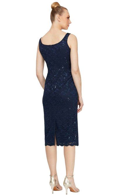 SLNY 9113104 - Sequined Lace Midi Dress with Matching Jacket Semi Formal