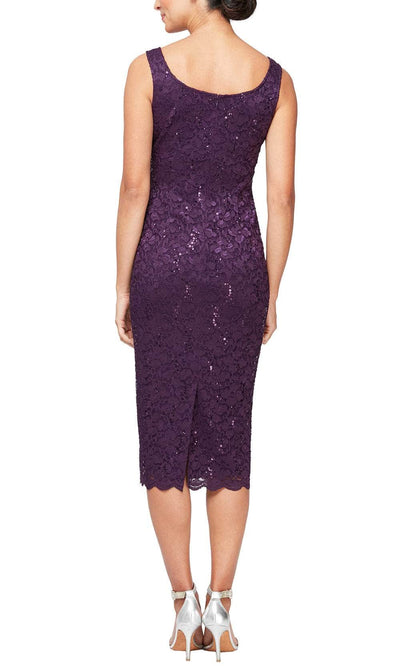 SLNY 9113104 - Sequined Lace Midi Dress with Matching Jacket Semi Formal