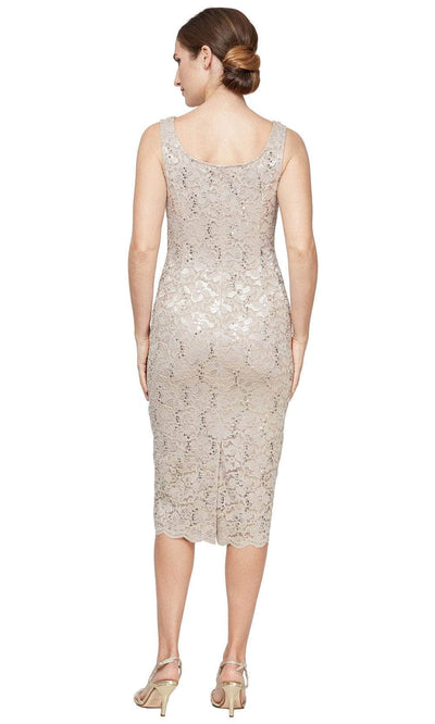 SLNY 9113104 - Sequined Lace Midi Dress with Matching Jacket Semi Formal