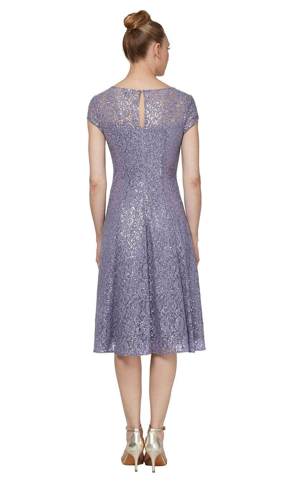 SLNY - 9119129 Embroidered Scoop Neck Tea Length Dress - 1 pc Mystic Heather In Size 12 Available CCSALE 12 / Mystic Heather