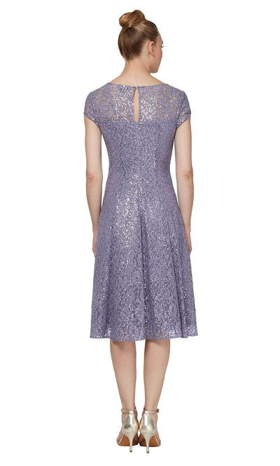 SLNY - 9119129 Embroidered Scoop Neck Tea Length Dress - 1 pc Mystic Heather In Size 12 Available CCSALE 12 / Mystic Heather