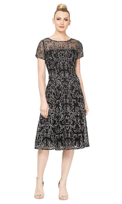 S.L. Fashions - 9120251 Short Sleeve A-Line Dress Cocktail Dresses 6 / Black Ivory