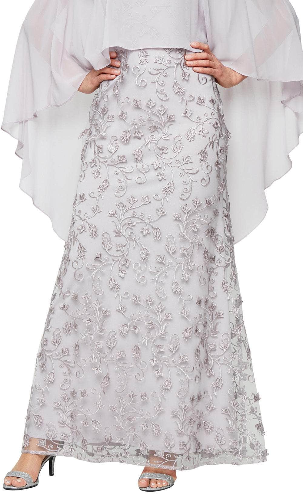S.L. Fashions 9120321 - Floral Embroidered Gown with Capelet Mother of the Bride Dresses