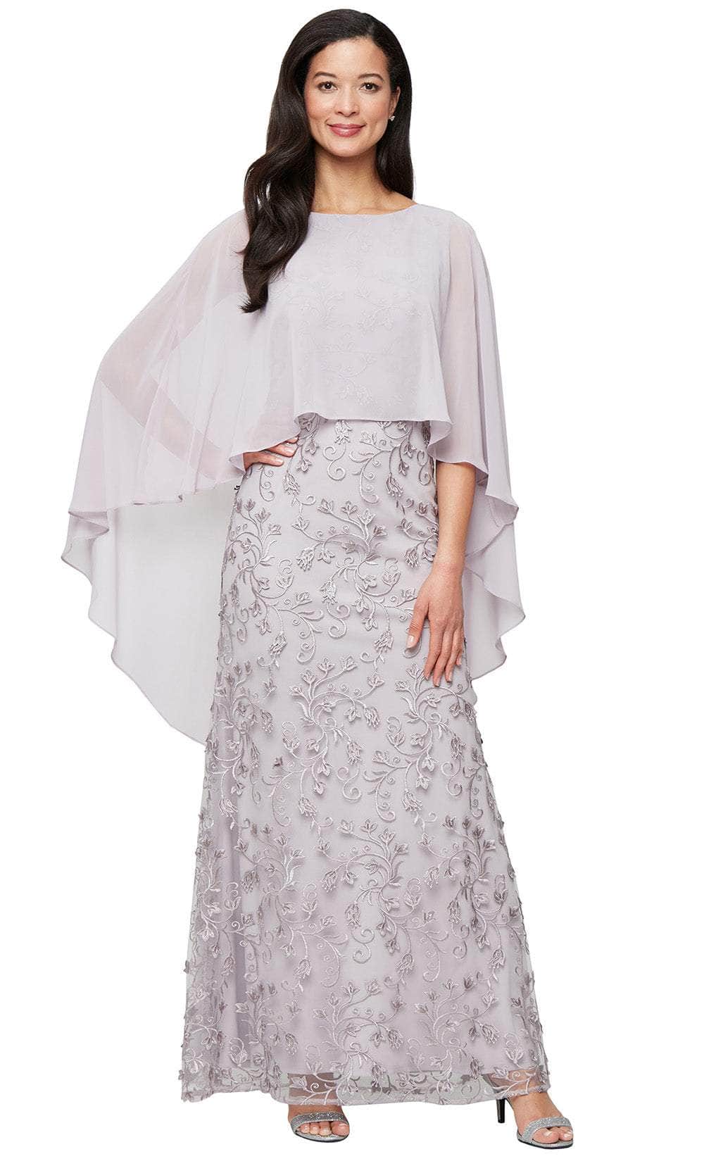 S.L. Fashions 9120321 - Floral Embroidered Gown with Capelet Mother of the Bride Dresses