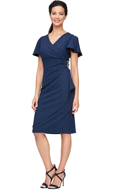 S.L. Fashions 9127166 - Flutter Sleeve Sheath Formal Dress Cocktail Dresses 6 / Navy
