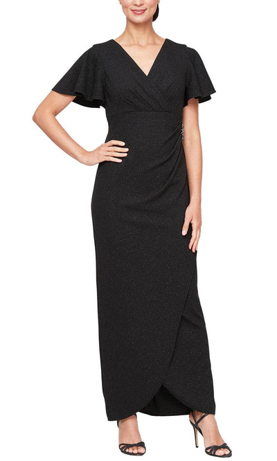 S.L. Fashions 9127212 - Glitter Short Sleeve Formal Dress Evening Dresses 2 /  Black