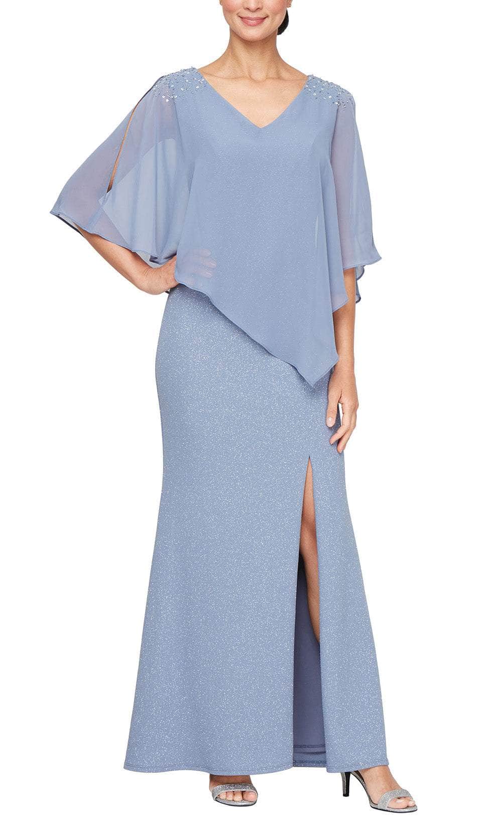 S.L. Fashions 9127277 - Capelet Glitter Sheath Formal Dress Mother of the Bride Dresses 2 /  Periwinkle