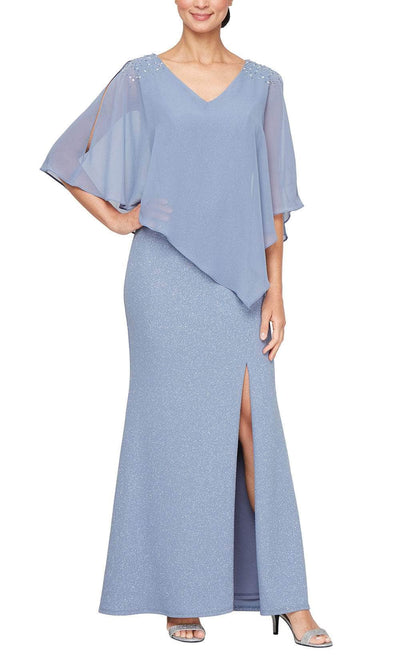 S.L. Fashions 9127277 - Capelet Glitter Sheath Formal Dress Mother of the Bride Dresses 2 /  Periwinkle
