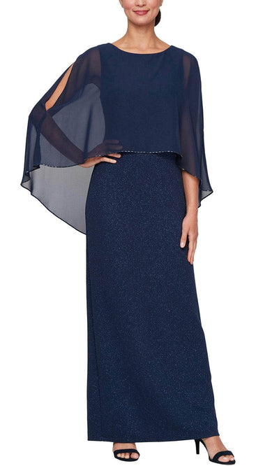 S.L. Fashions 9127278 - Scoop Formal Dress with Back Slit Mother of the Bride Dresses 2 /  Navy
