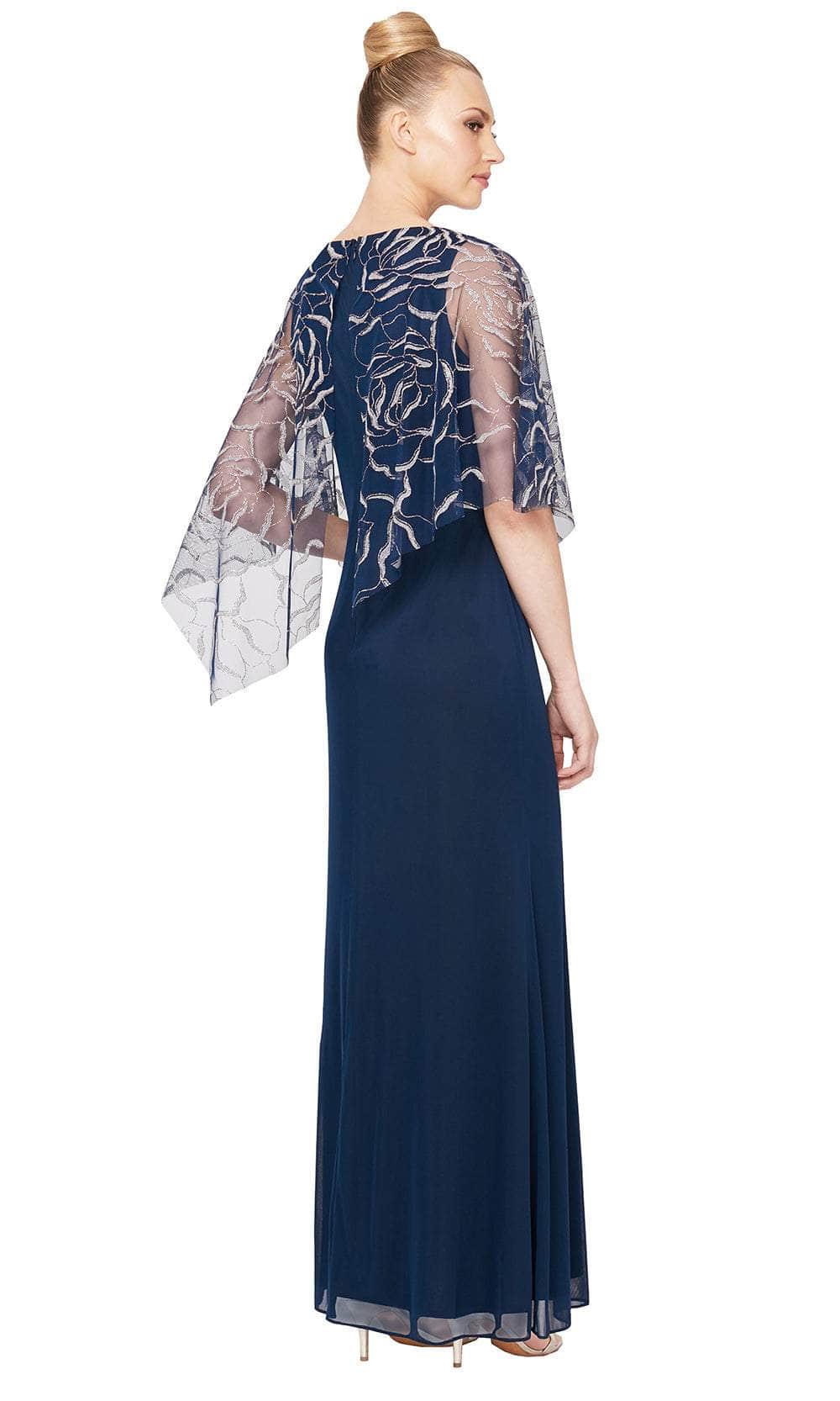 SLNY 9133123 - Asymmetric Sheer Capelet Sheath Gown Mother of the Bride Dresses