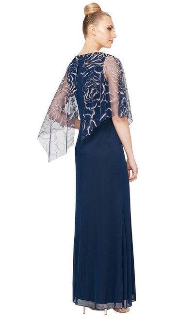 SLNY 9133123 - Asymmetric Sheer Capelet Sheath Gown Mother of the Bride Dresses
