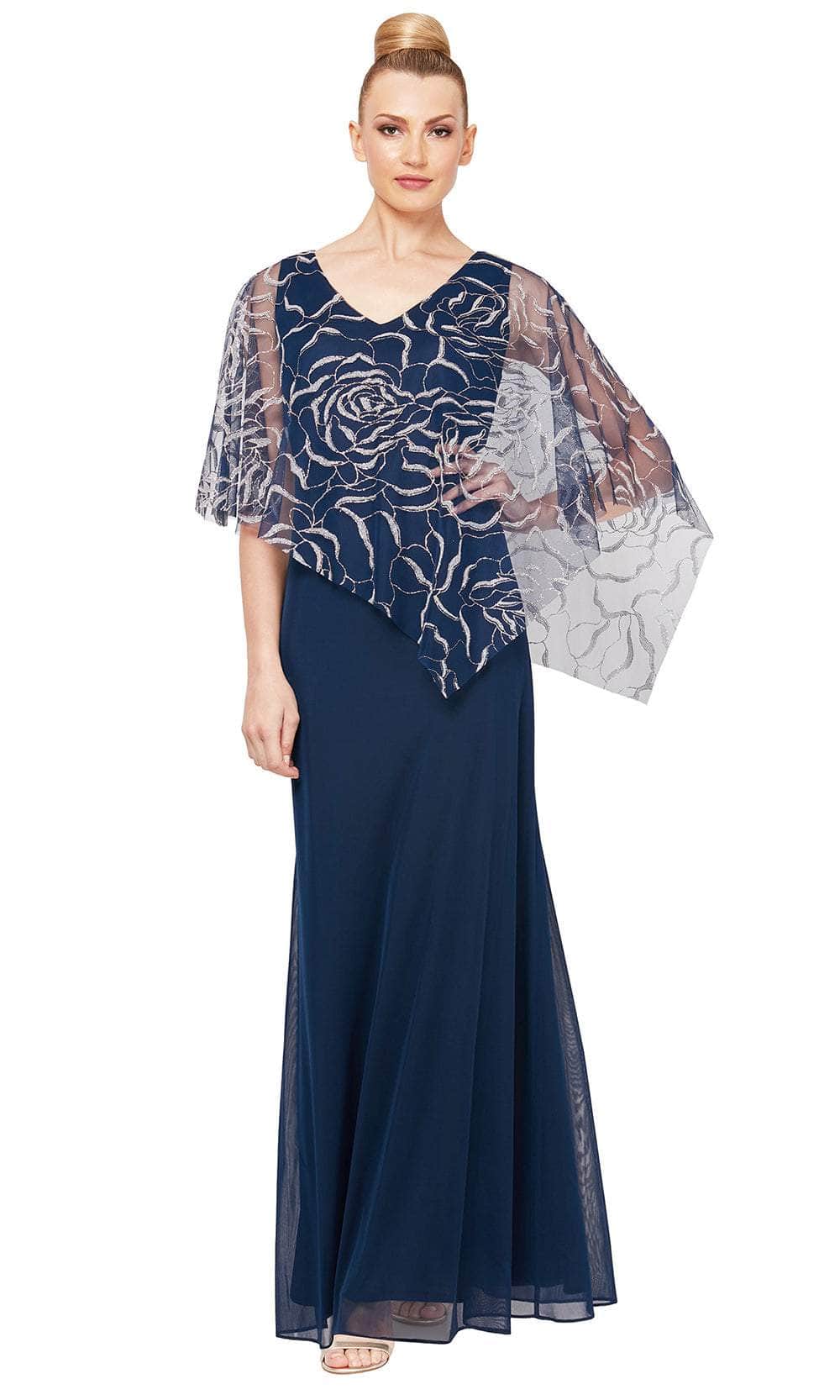 SLNY 9133123 - Asymmetric Sheer Capelet Sheath Gown Mother of the Bride Dresses