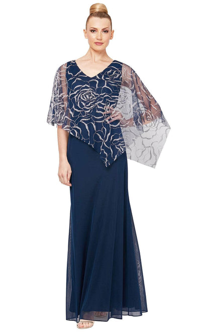 SLNY 9133123 - Asymmetric Sheer Capelet Sheath Gown Mother of the Bride Dresses