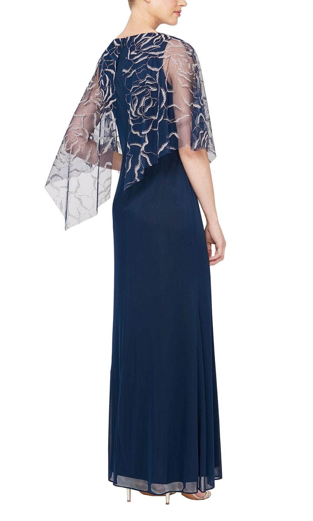 SLNY 9133123 - Asymmetric Sheer Capelet Sheath Gown Mother of the Bride Dresses