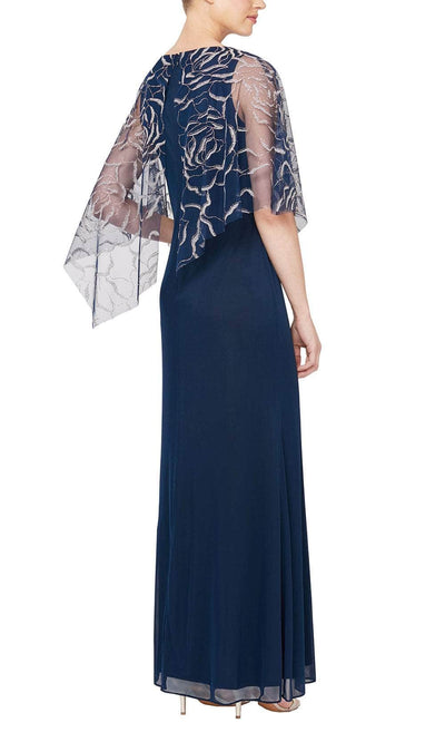 SLNY 9133123 - Asymmetric Sheer Capelet Sheath Gown Mother of the Bride Dresses