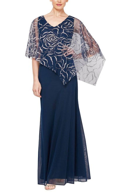 SLNY 9133123 - Asymmetric Sheer Capelet Sheath Gown Mother of the Bride Dresses