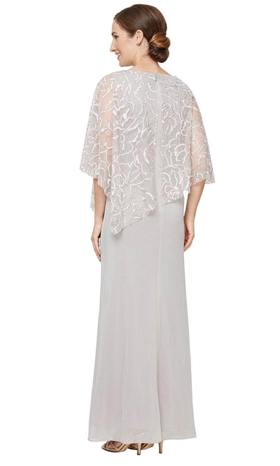 SLNY 9133123 - Asymmetric Sheer Capelet Sheath Gown Mother of the Bride Dresses
