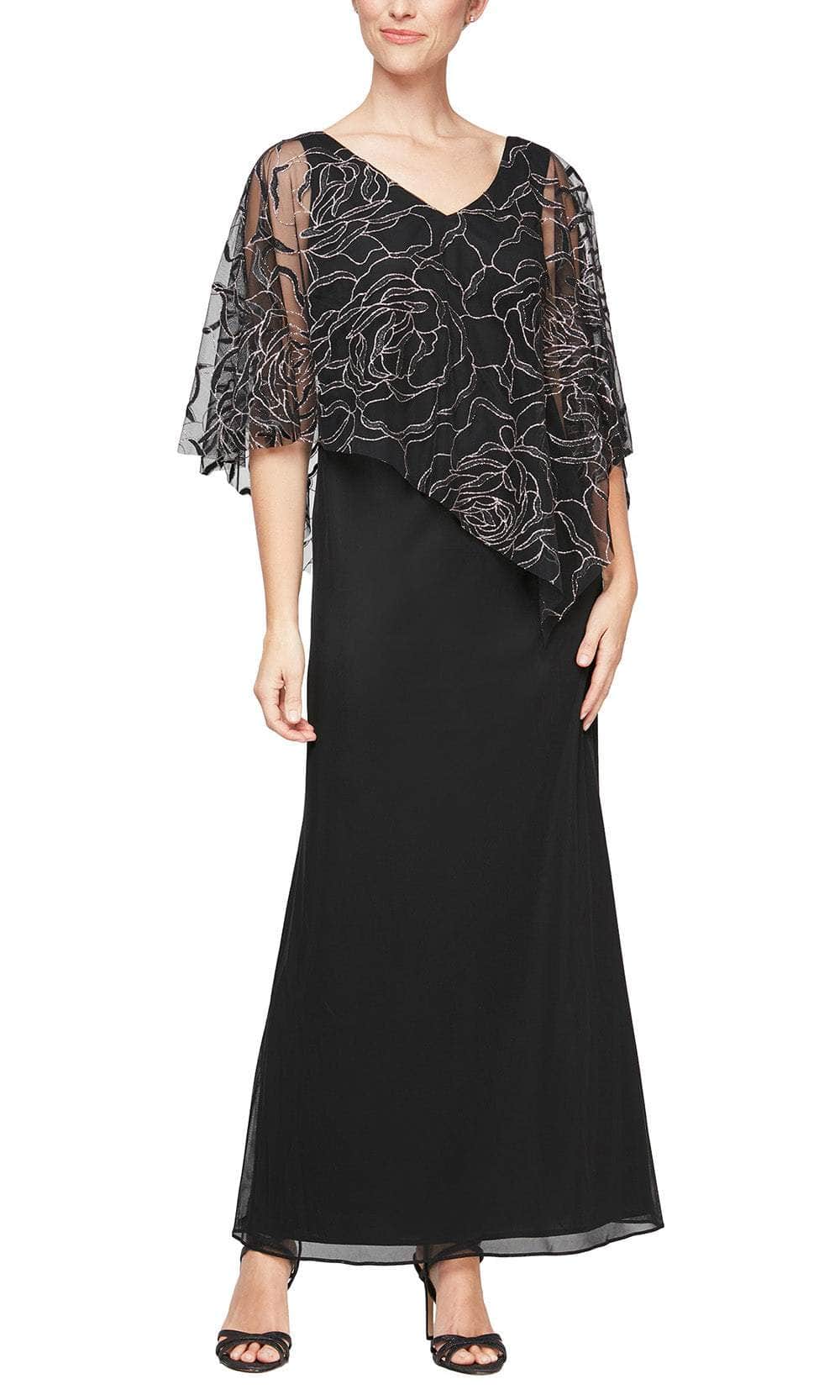 SLNY 9133123 - Asymmetric Sheer Capelet Sheath Gown Mother of the Bride Dresses