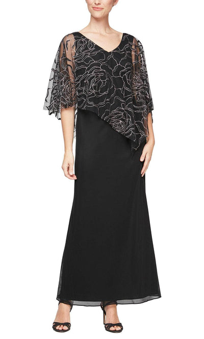 SLNY 9133123 - Asymmetric Sheer Capelet Sheath Gown Mother of the Bride Dresses