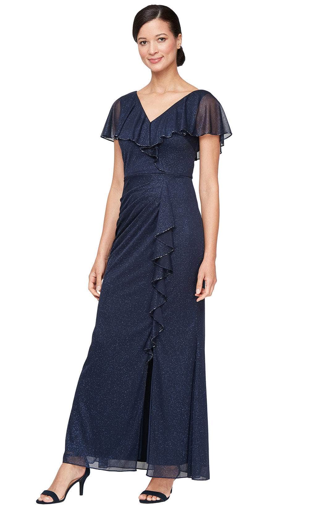 SLNY 9133254 - Capelet Sheath Gown with Ruffle Details Special Occasion Dress