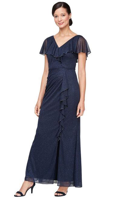 SLNY 9133254 - Capelet Sheath Gown with Ruffle Details Special Occasion Dress