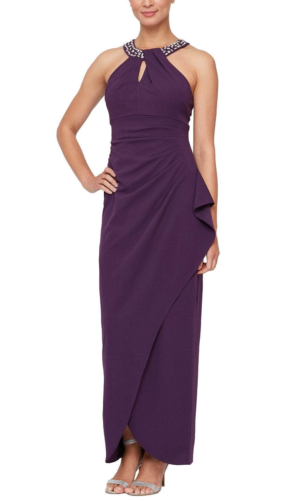 SLNY 9137208 - Halter Cutout Bodice Evening Dress Evening Dresses 4 / Summer Plum