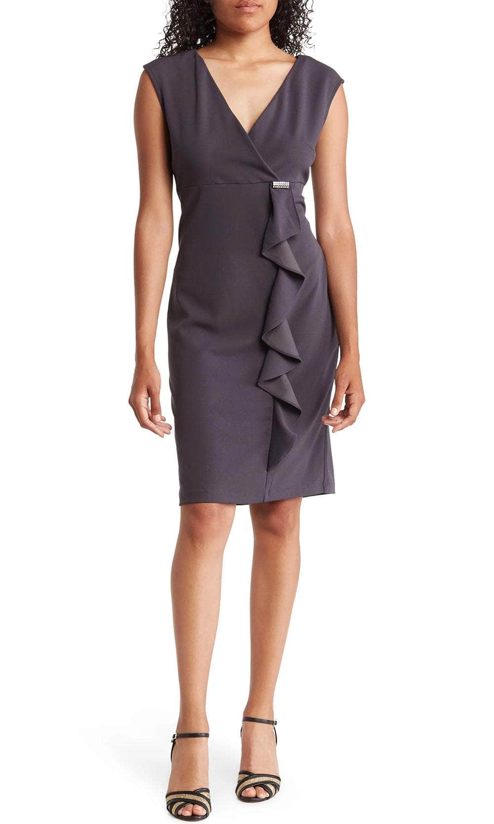 S.L. Fashions 9137225 - Ruffled Sheath Cocktail Dress Cocktail Dresses 6 / Charcoal