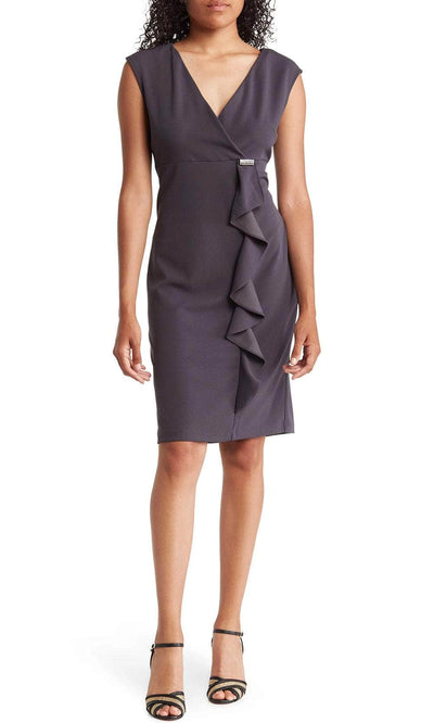 S.L. Fashions 9137225 - Ruffled Sheath Cocktail Dress Cocktail Dresses 6 / Charcoal