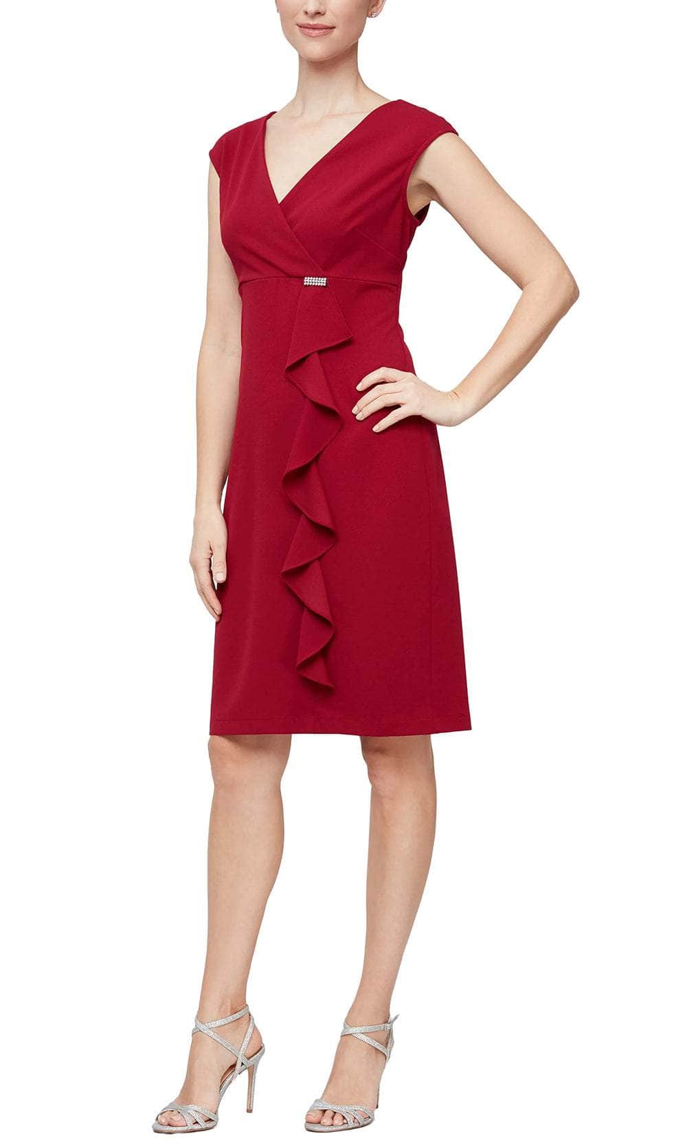 S.L. Fashions 9137225 - Ruffled Sheath Cocktail Dress Cocktail Dresses 6 / Deep Red