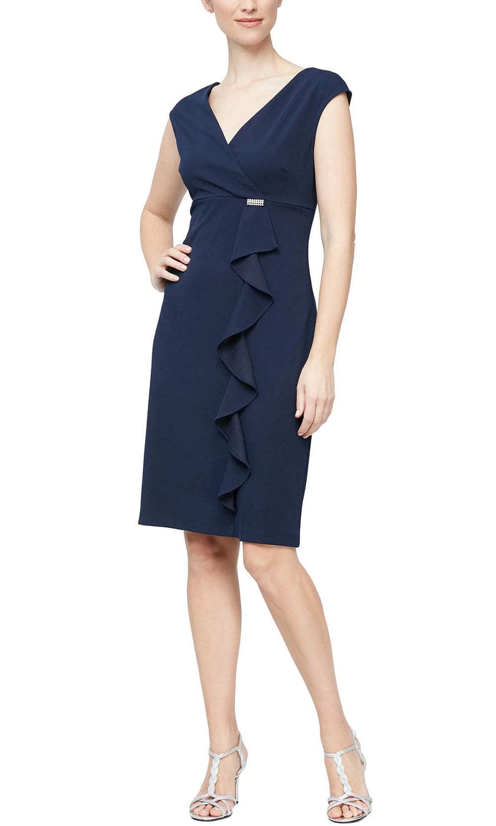 S.L. Fashions 9137225 - Ruffled Sheath Cocktail Dress Cocktail Dresses 6 / Navy