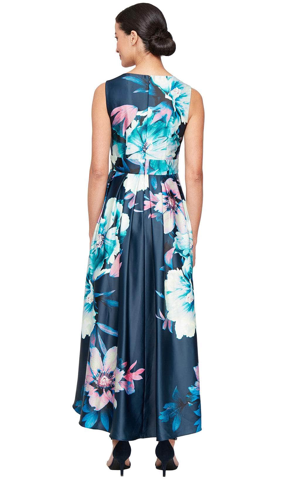 S.L. Fashions 9152126 - Square Neckline Printed High-Low Dress Formal Gowns