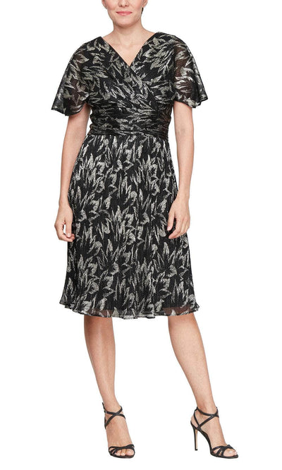 S.L. Fashions 9155231 - Printed Short Sleeve Evening Dress Cocktail Dresses 2 /  Black Gold