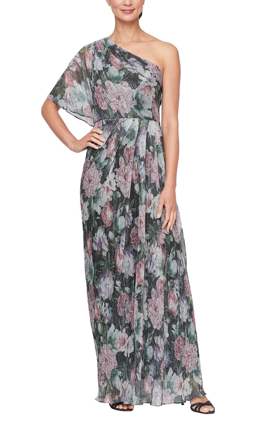 S.L. Fashions 9155235 - Asymmetric Pleated Skirt Evening Dress Evening Dresses 2 /  Black Multi