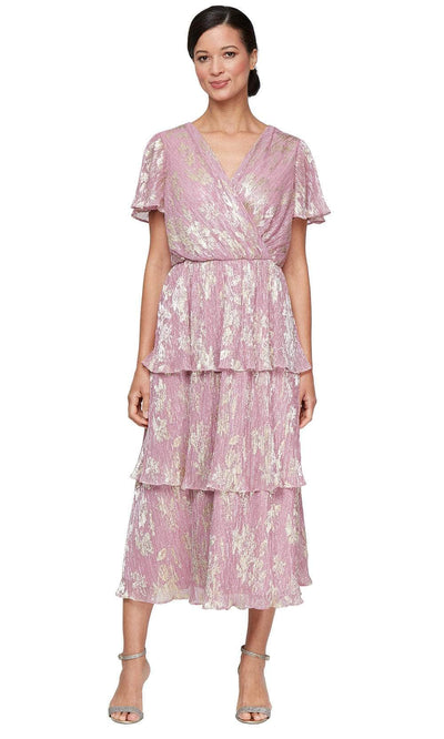 S.L. Fashions 9155245 - V-Neck Tea-Length Tiered Dress Wedding Guest