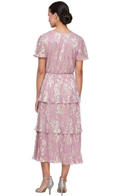 S.L. Fashions 9155245 - V-Neck Tea-Length Tiered Dress Wedding Guest