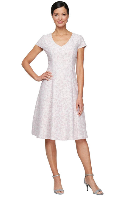 S.L. Fashions 9157101 - Jacquard Floral Knee-Length Dress Wedding Guest