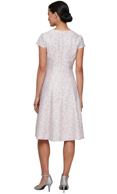 S.L. Fashions 9157101 - Jacquard Floral Knee-Length Dress Wedding Guest