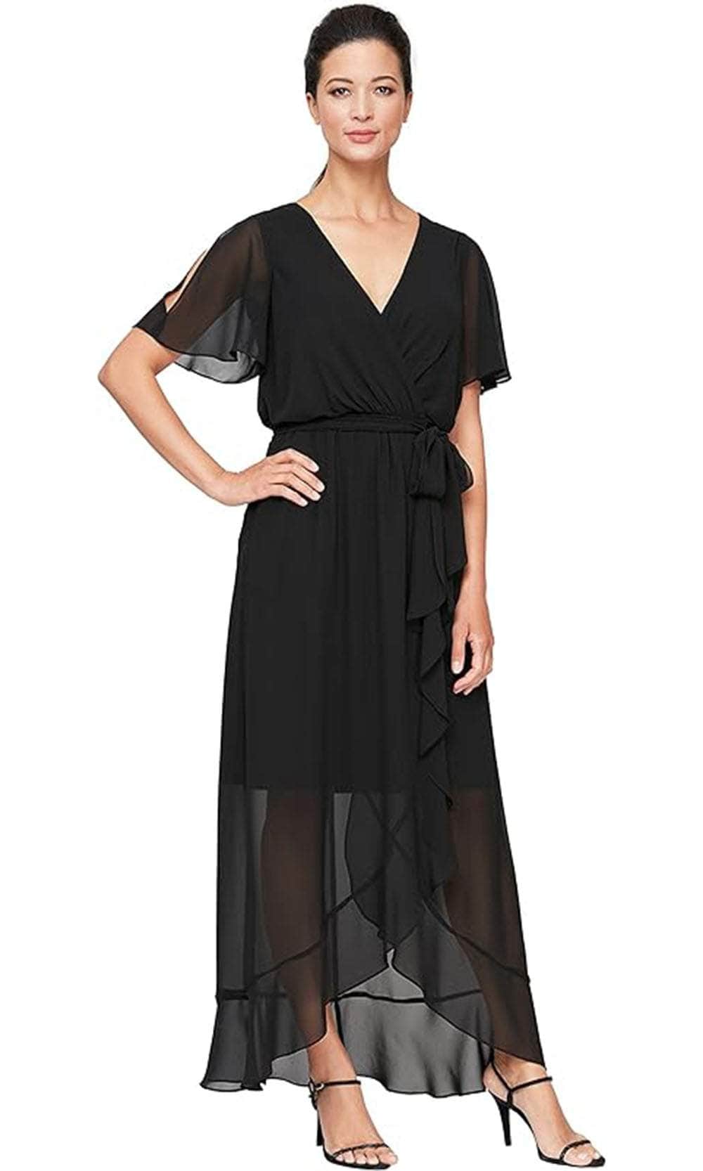 S.L. Fashions 9170657 - Surplice Chiffon Ruffle Dress Mother of the Bride Dresses 2 / Black