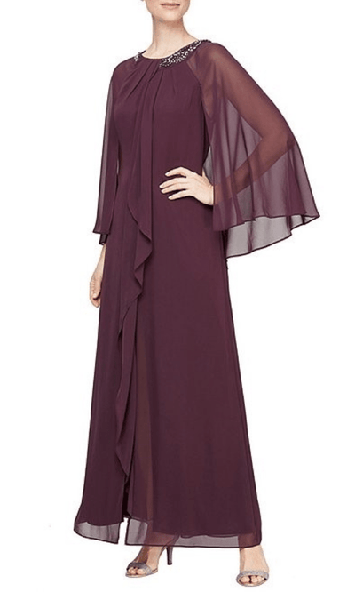 SLNY 9170679 - Beaded Jewel Chiffon Evening Dress Mother of the Bride Dresses 4 / Aubergine