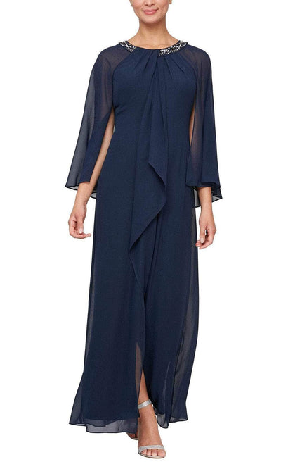 S.L. Fashions 9170679 - Beaded Jewel Chiffon Evening Dress Mother of the Bride Dresses 4 / Navy