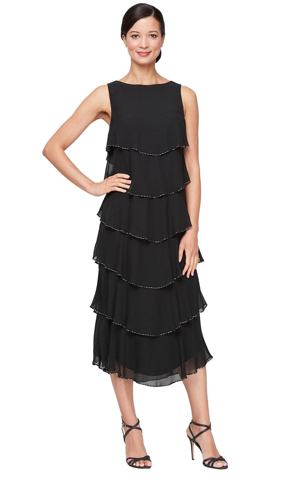 S.L. Fashions 9170734 - Tea-Length A-Line Dress with Bateau Neckline Wedding Guest