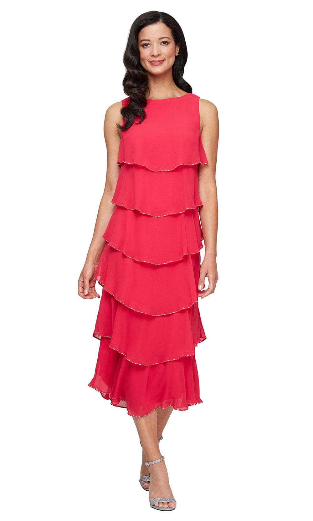 S.L. Fashions 9170734 - Tea-Length A-Line Dress with Bateau Neckline Wedding Guest