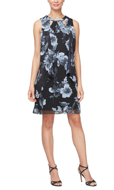 S.L. Fashions 9171927 - Floral Cutout Short Dress Wedding Guest 4 / Black Ivory