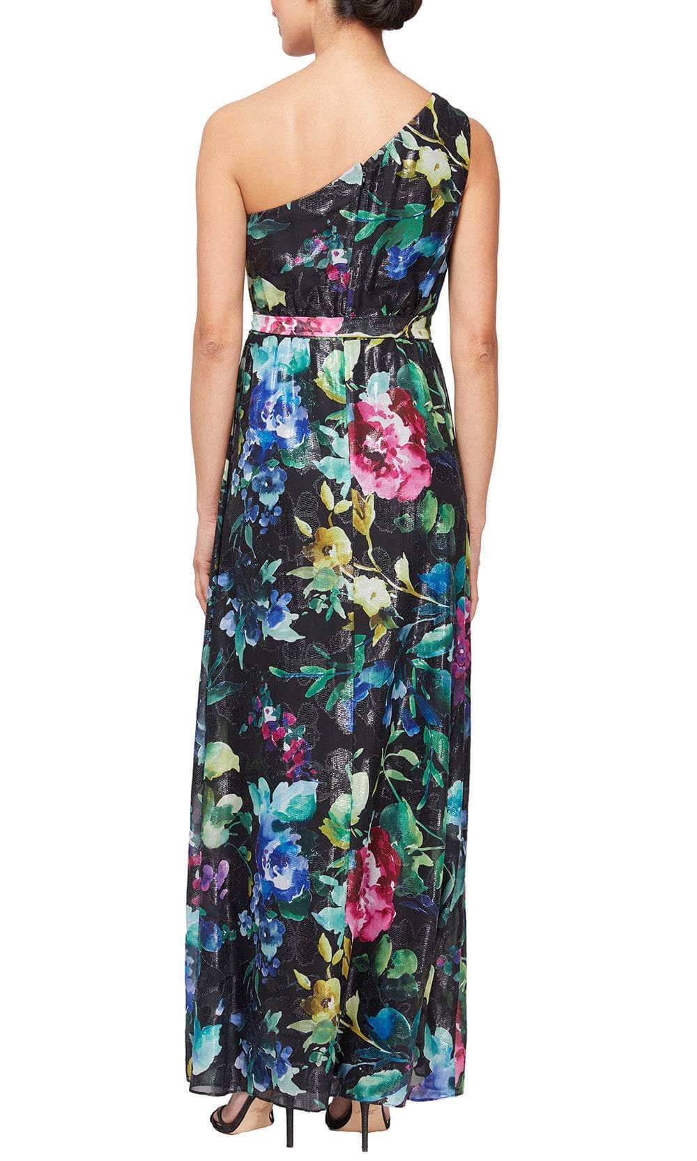 Sl Fashions Women's Floral-Print One-Shoulder Maxi Dress - Black Multi - Size 10 Sl Fashions Women's Floral-Print One-Shoulder Maxi Dress - Black Multi - Size 10