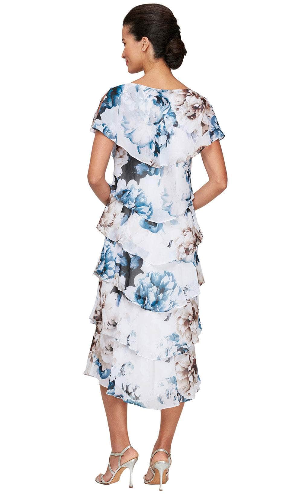 S.L. Fashions 9171936 - Asymmetrical Floral Chiffon A-Line Dress Wedding Guest